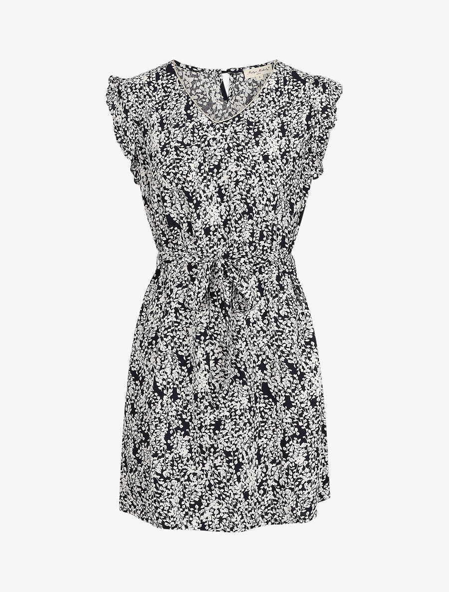 Robe droite à imprimé feuillage - Marine - 5