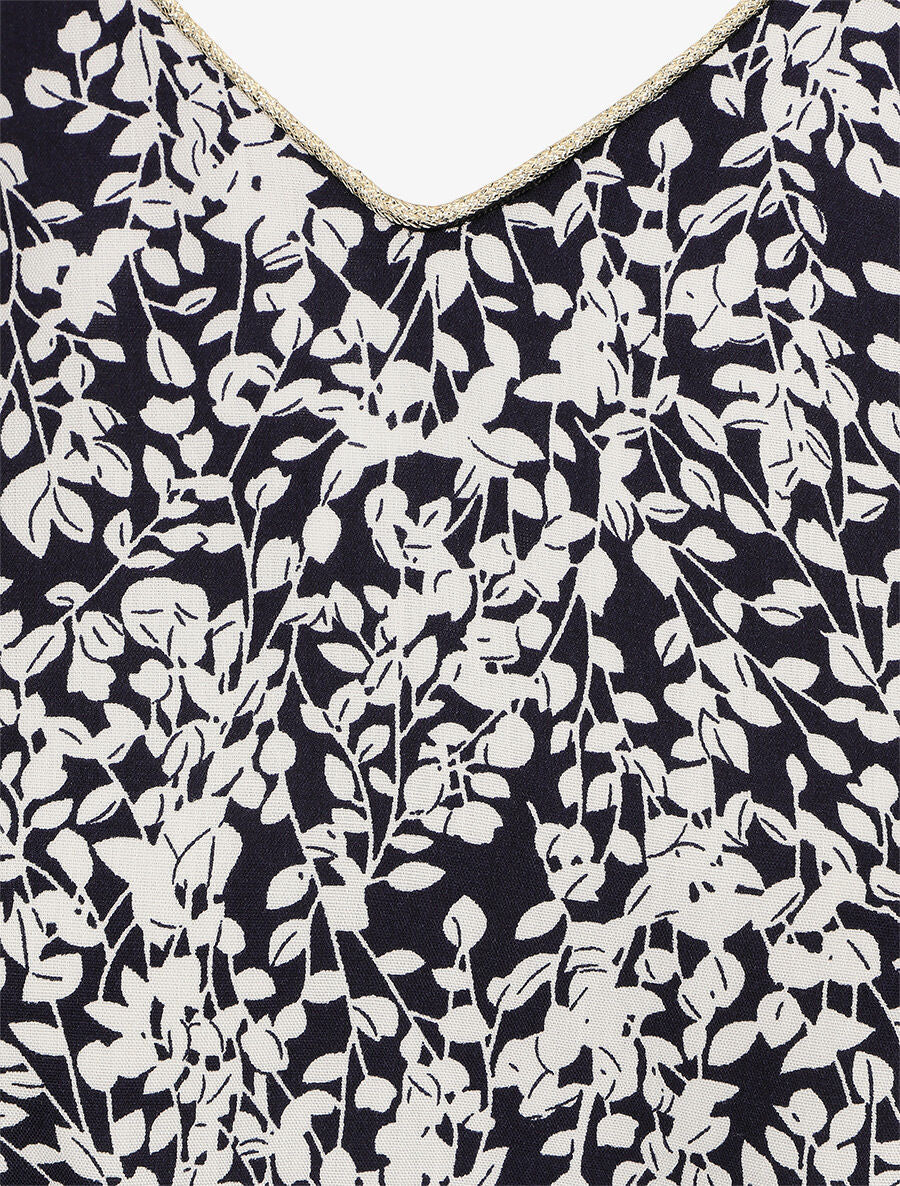 Robe droite à imprimé feuillage - Marine - 3