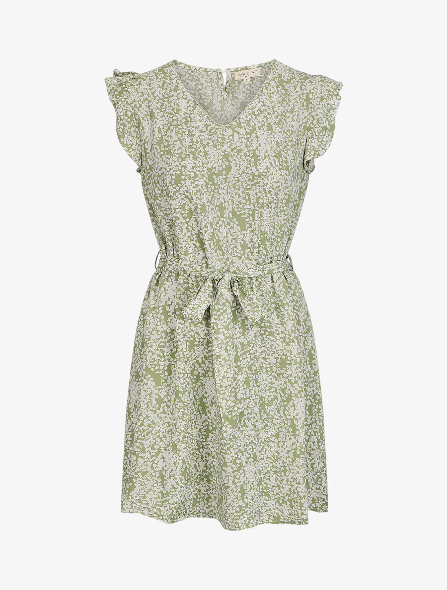 Robe droite à imprimé feuillage - Vert anis - 1