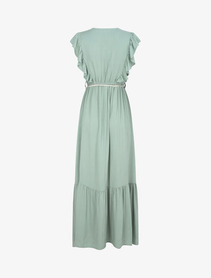 Robe longue coupe empire à détail dentelle - Vert d&