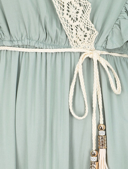 Robe longue coupe empire à détail dentelle - Vert d&
