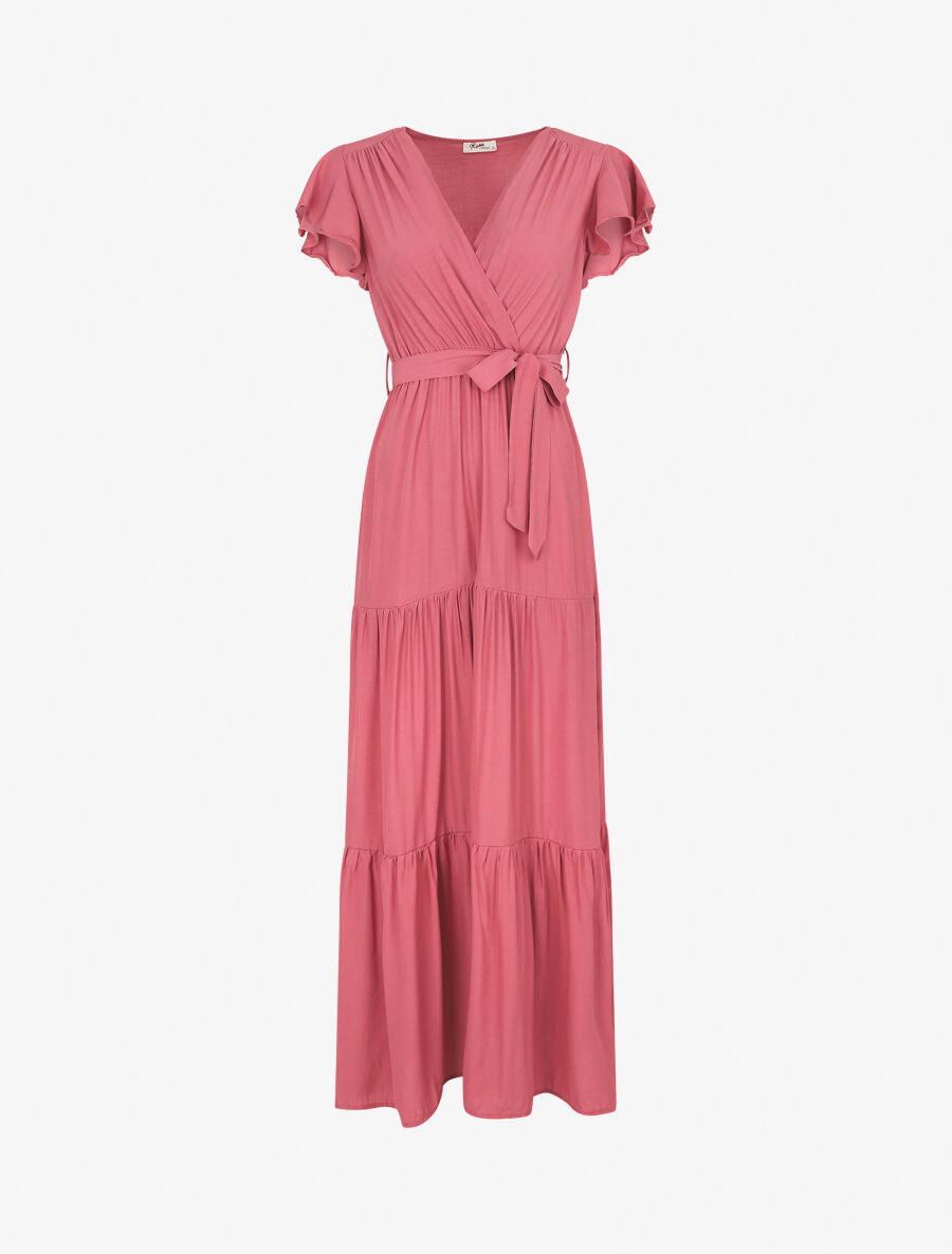 Robe longue unie évasée - Rose - 5
