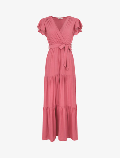 Robe longue unie évasée - Rose - 5
