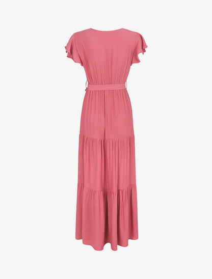 Robe longue unie évasée - Rose - 2
