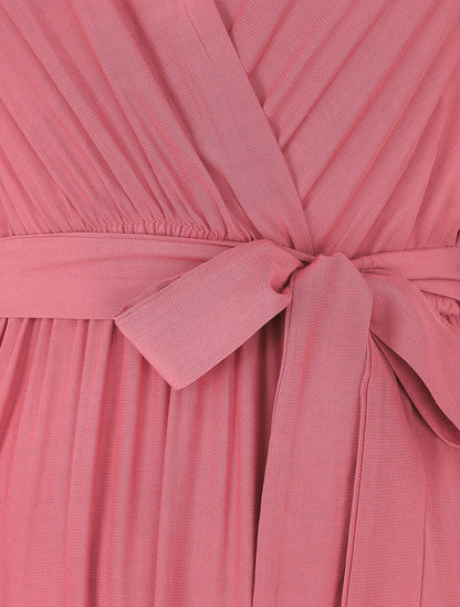 Robe longue unie évasée - Rose - 3