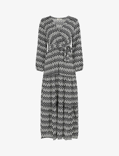 Robe longue graphique à col cache-coeur - Noir - 1