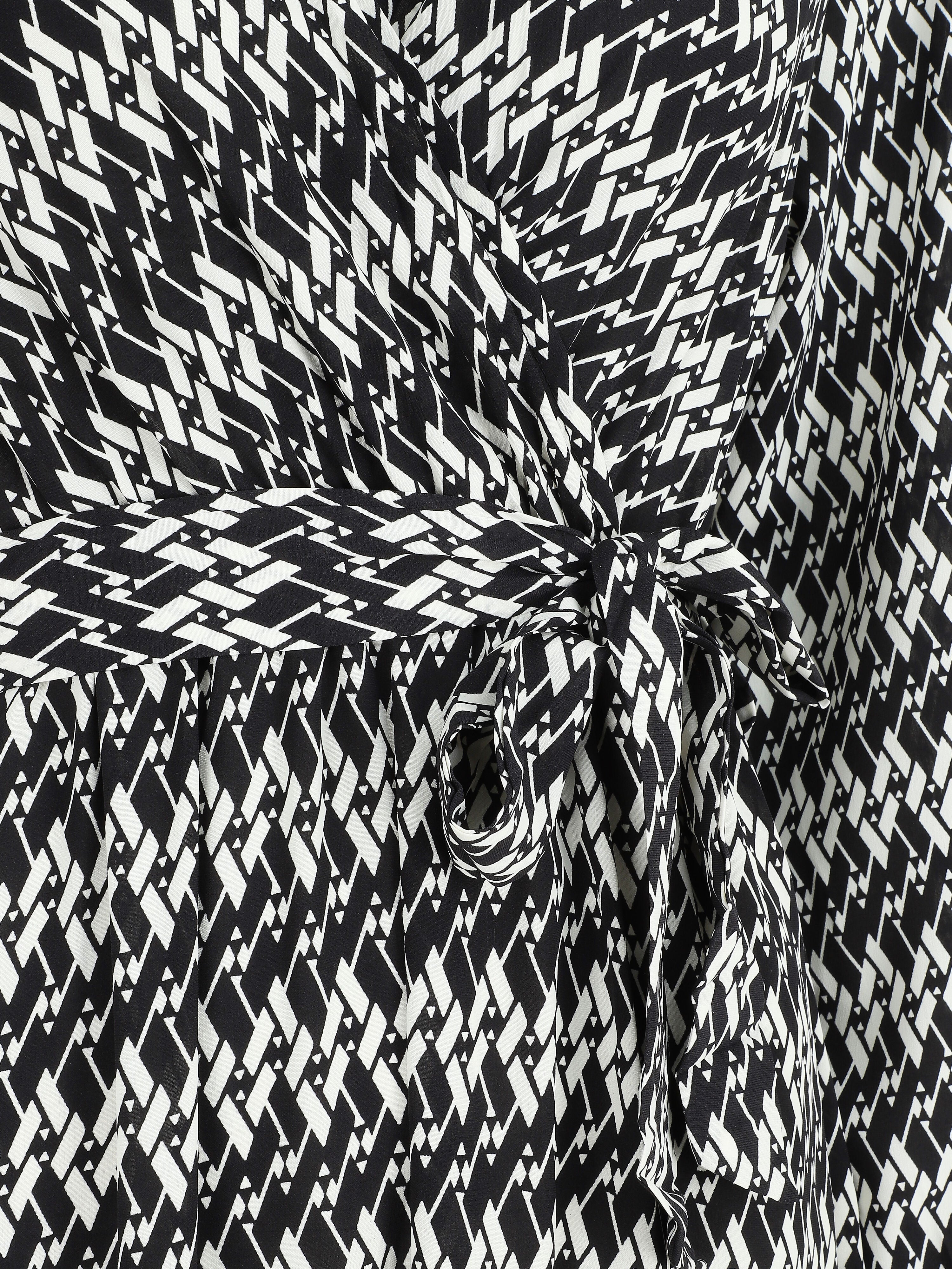 Robe longue graphique à col cache-coeur - Noir - 3