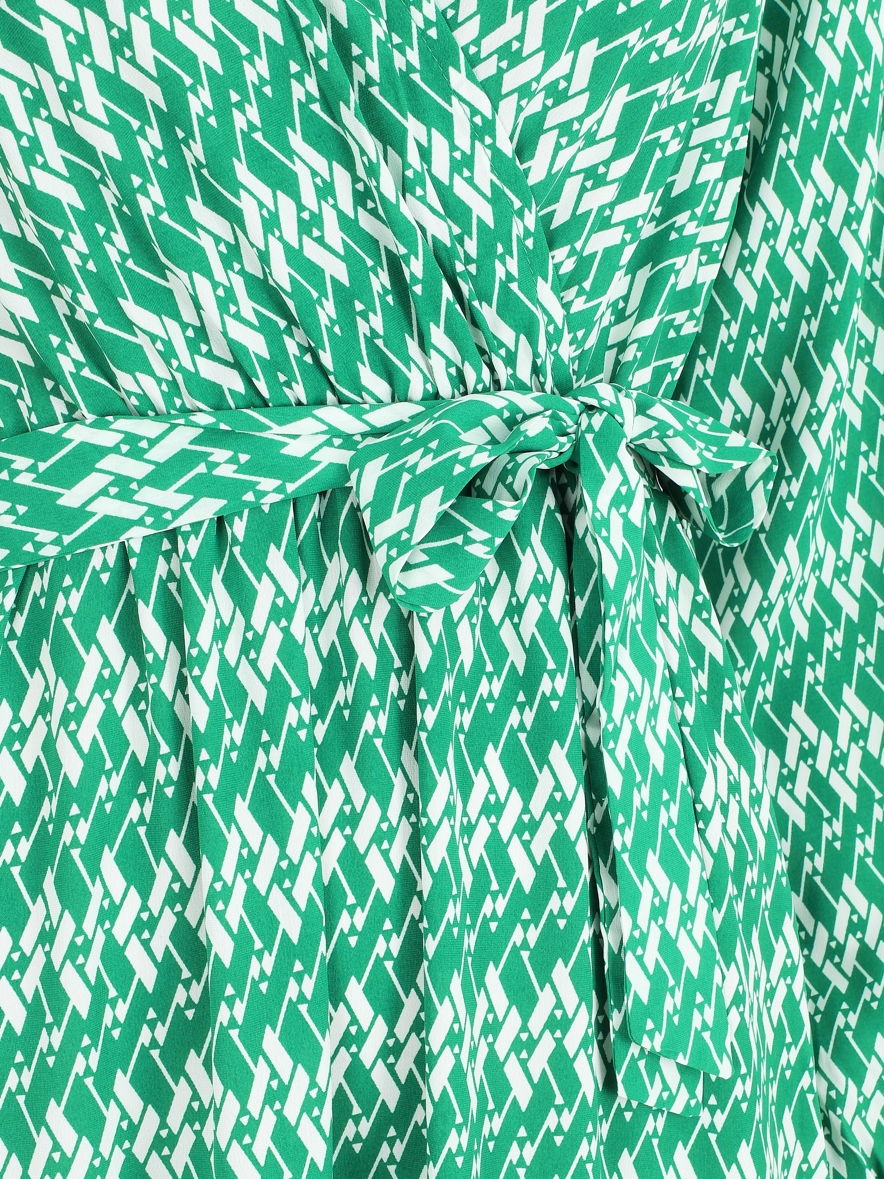Robe longue graphique à col cache-coeur - Vert - 3