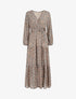 Robe longue en voile imprimé feuilles stylisées - Marine - 1