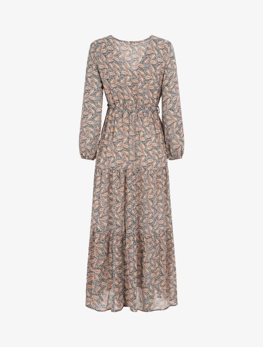 Robe longue en voile imprimé feuilles stylisées - Marine - 2