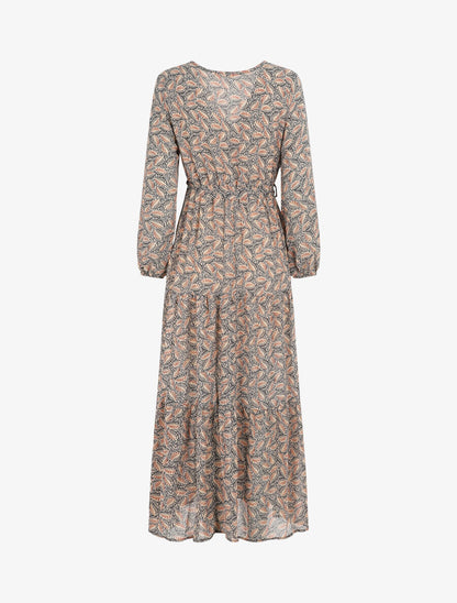 Robe longue en voile imprimé feuilles stylisées - Marine - 2