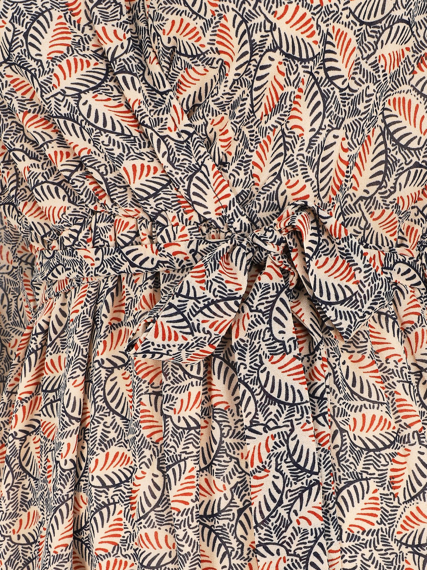 Robe longue en voile imprimé feuilles stylisées - Marine - 3