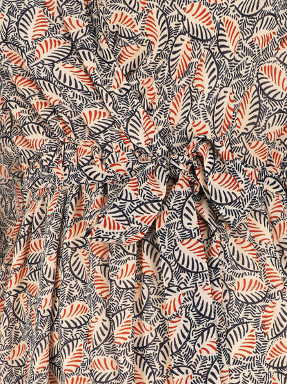 Robe longue en voile imprimé feuilles stylisées - Marine - 3