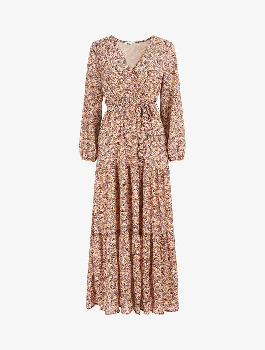 Robe longue en voile imprimé feuilles stylisées - Bordeaux - 5