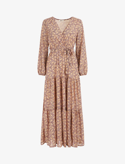 Robe longue en voile imprimé feuilles stylisées - Bordeaux - 5