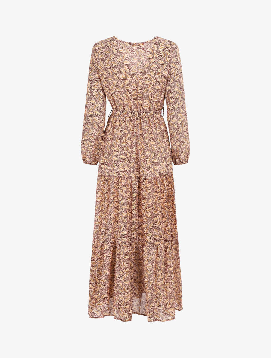 Robe longue en voile imprimé feuilles stylisées - Bordeaux - 2