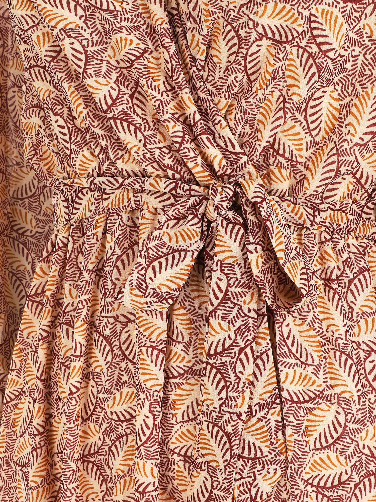 Robe longue en voile imprimé feuilles stylisées - Bordeaux - 3