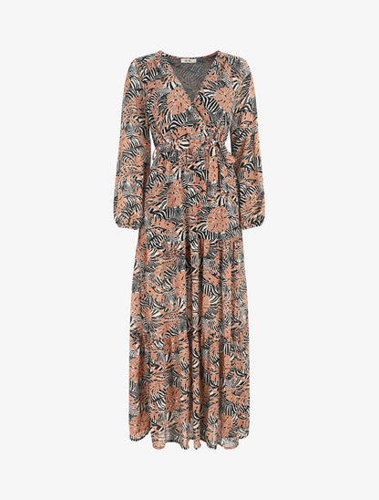 Robe longue en voile imprimé tropical irisé - Rose - 1