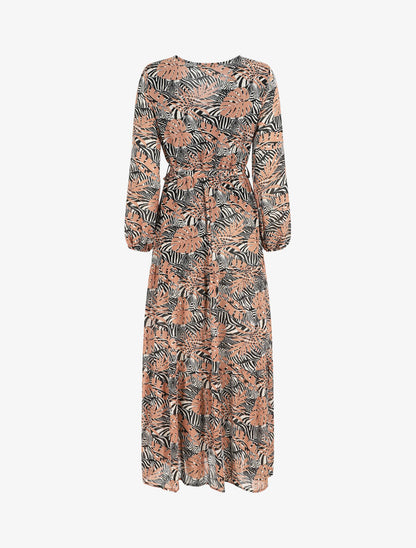 Robe longue en voile imprimé tropical irisé - Rose - 2