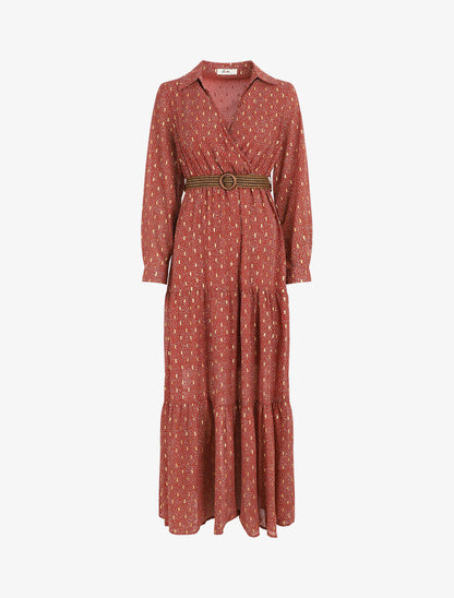 Robe longue en voile léopard irisé - Rouille - 4