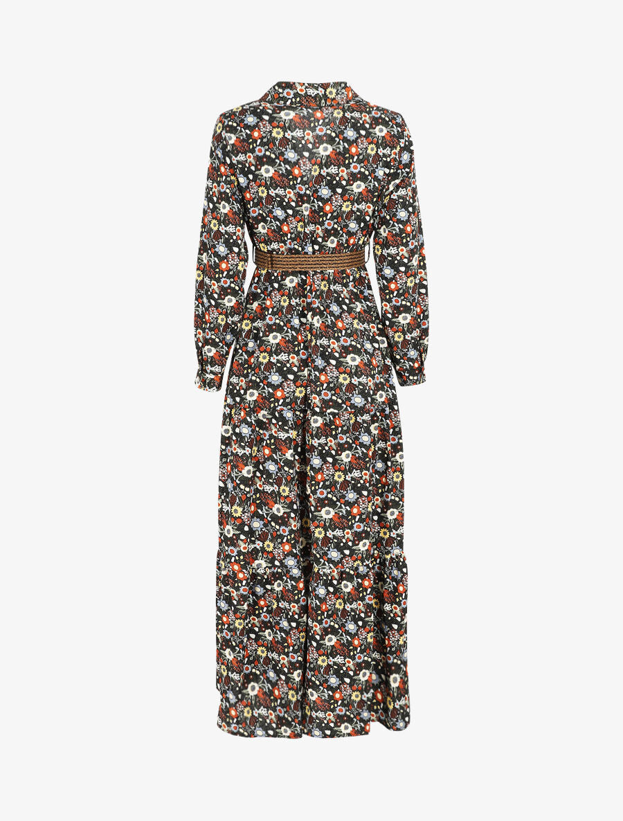 Robe longue imprimé floral - Noir - 2