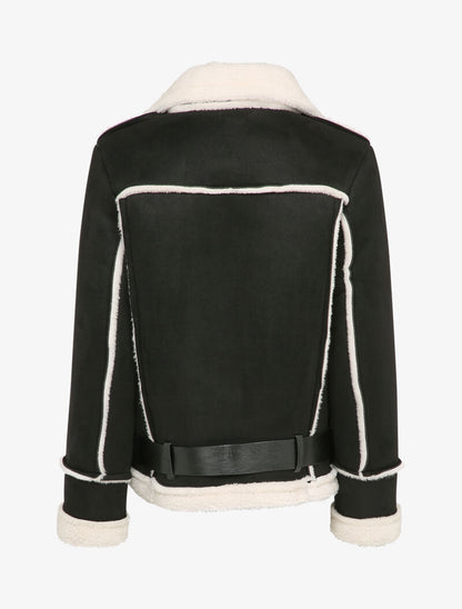Veste style peau lainée en suédine - Noir - 2
