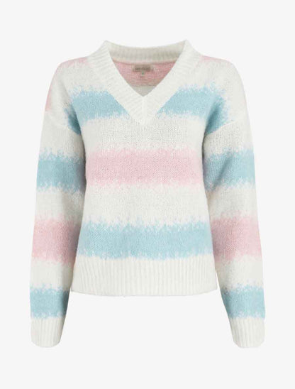 Pull en laine mélangé à motif rayé - Blanc - 5