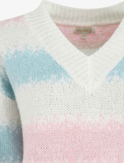 Pull en laine mélangé à motif rayé - Blanc - 4
