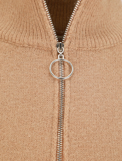 Pull uni à col montant zippé - Camel - 3