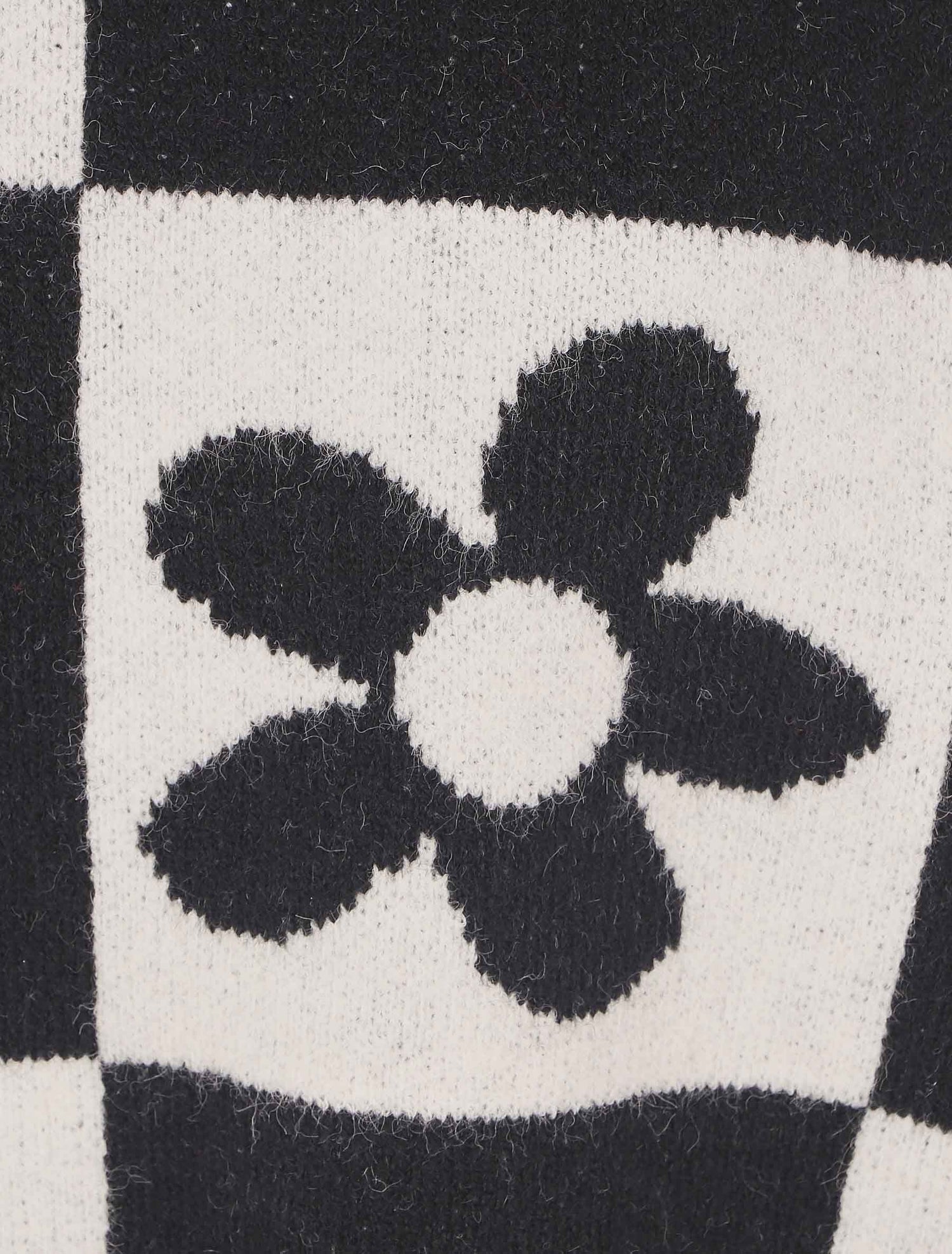 Pull droit à motif fleurs et damier - Noir/écru - 3