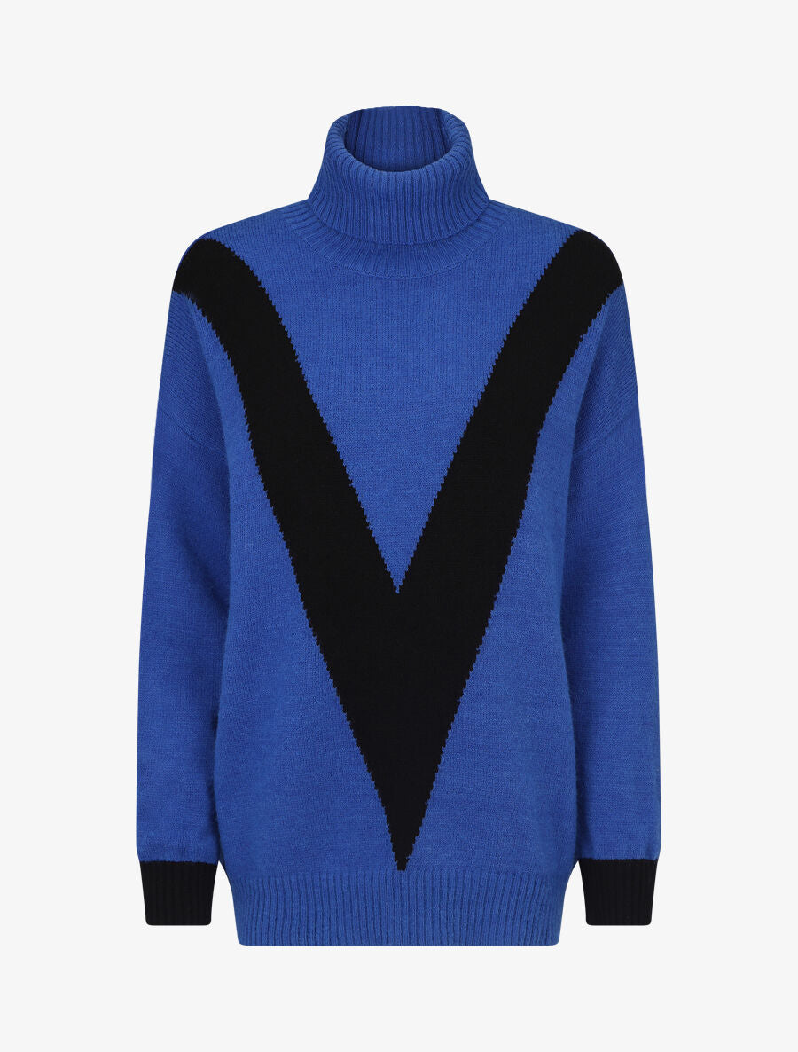Pull col roulé à motif V - Noir/bleu - 1