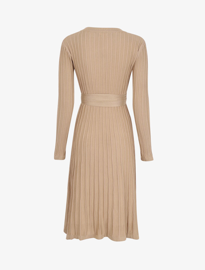 Robe pull côtelée coupe patineuse - Beige - 2
