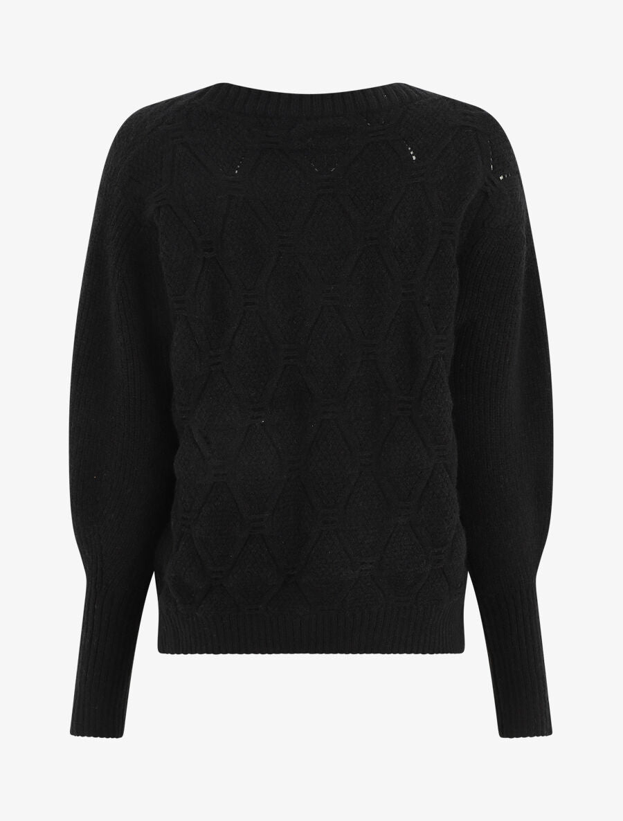 Pull droit en maille stylisée - Noir - 2
