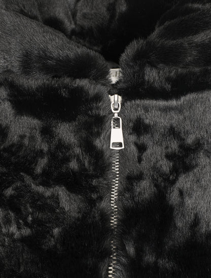 Manteau à capuche en fourrure synthétique - Noir - 3