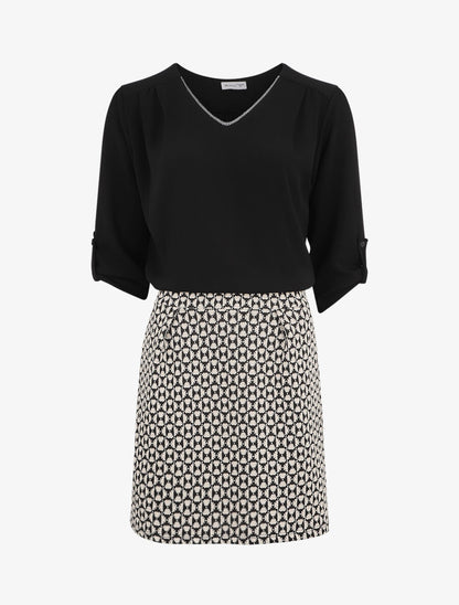 Robe droite à motif géométrique - Noir - 1