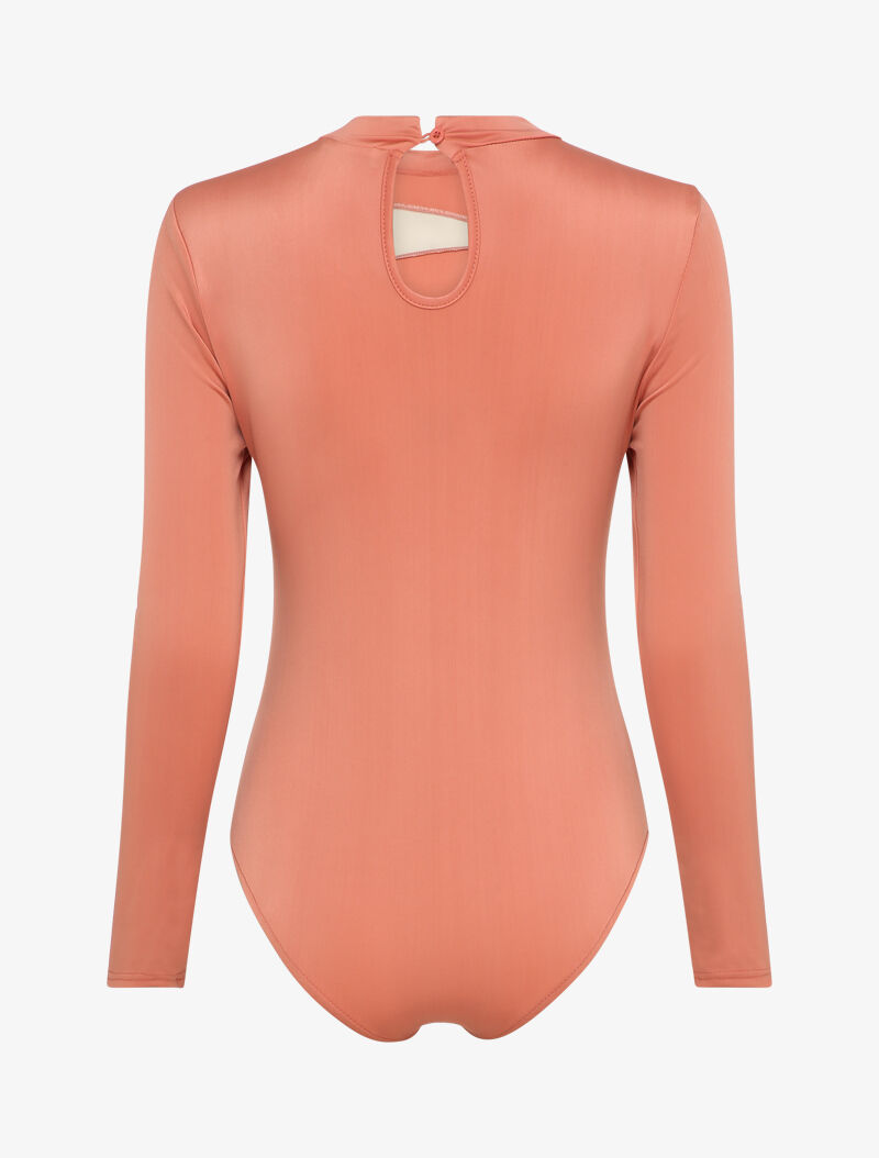 Body satiné à empiècement transparent - Rose poudré - 2