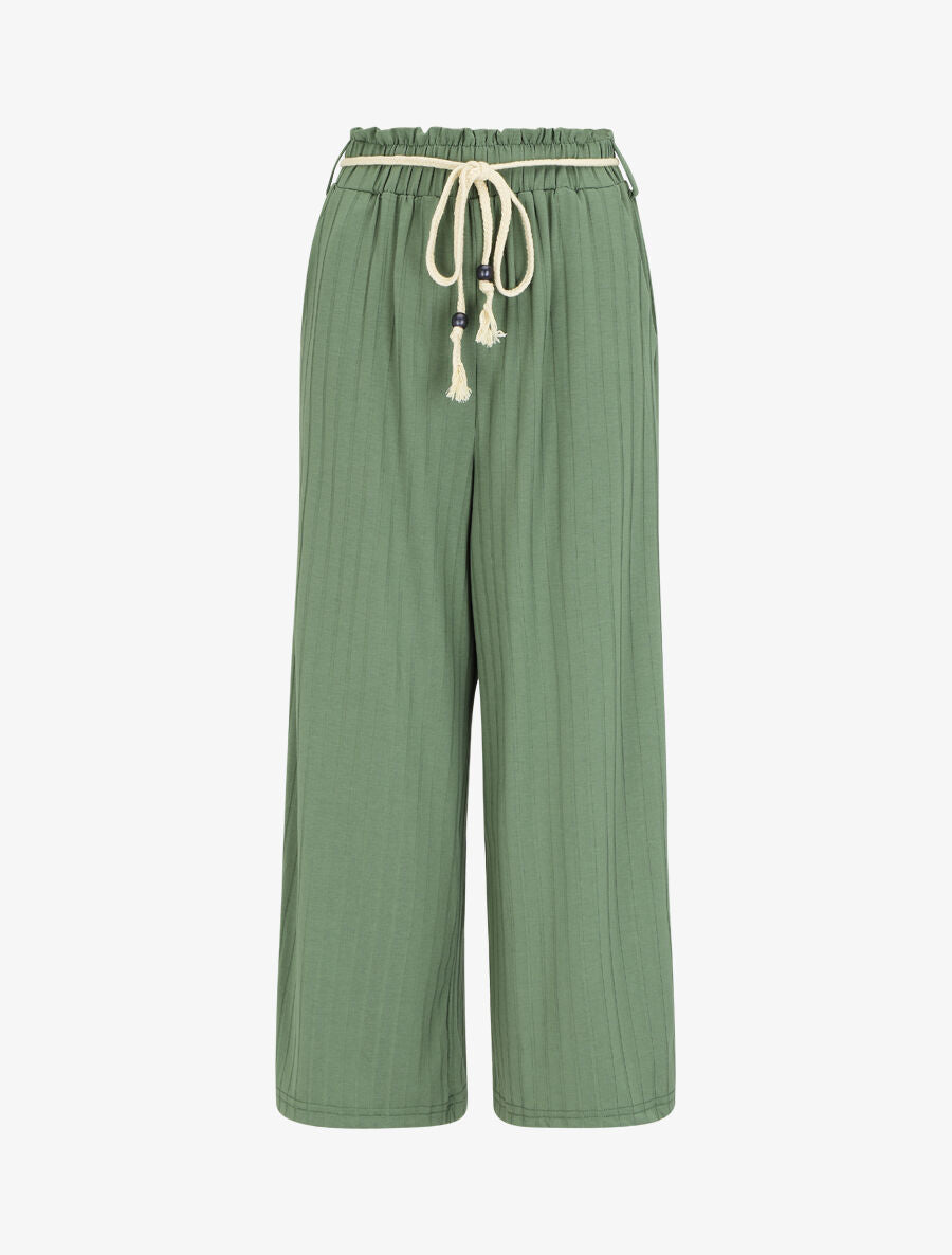 Pantalon côtelé taille haute coupe ample - Vert - 5
