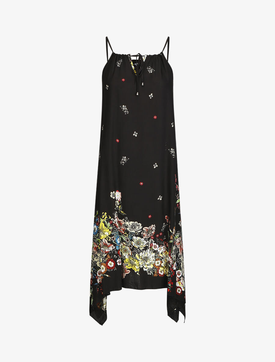 Robe imprimé floral à fines bretelles - Noir - 1