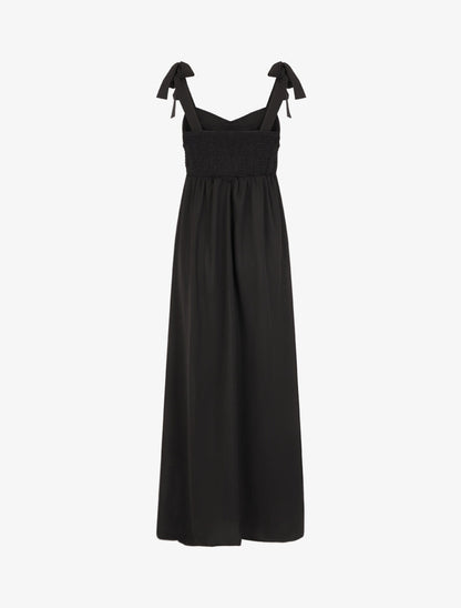 Robe longue unie évasée bretelles à nouer - Noir - 2