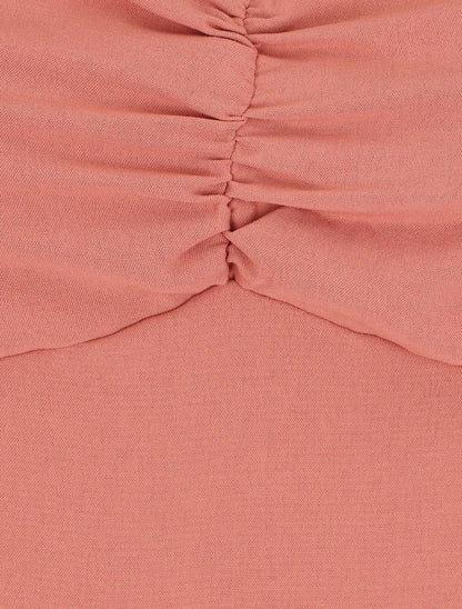 Robe longue unie évasée bretelles à nouer - Rose - 3