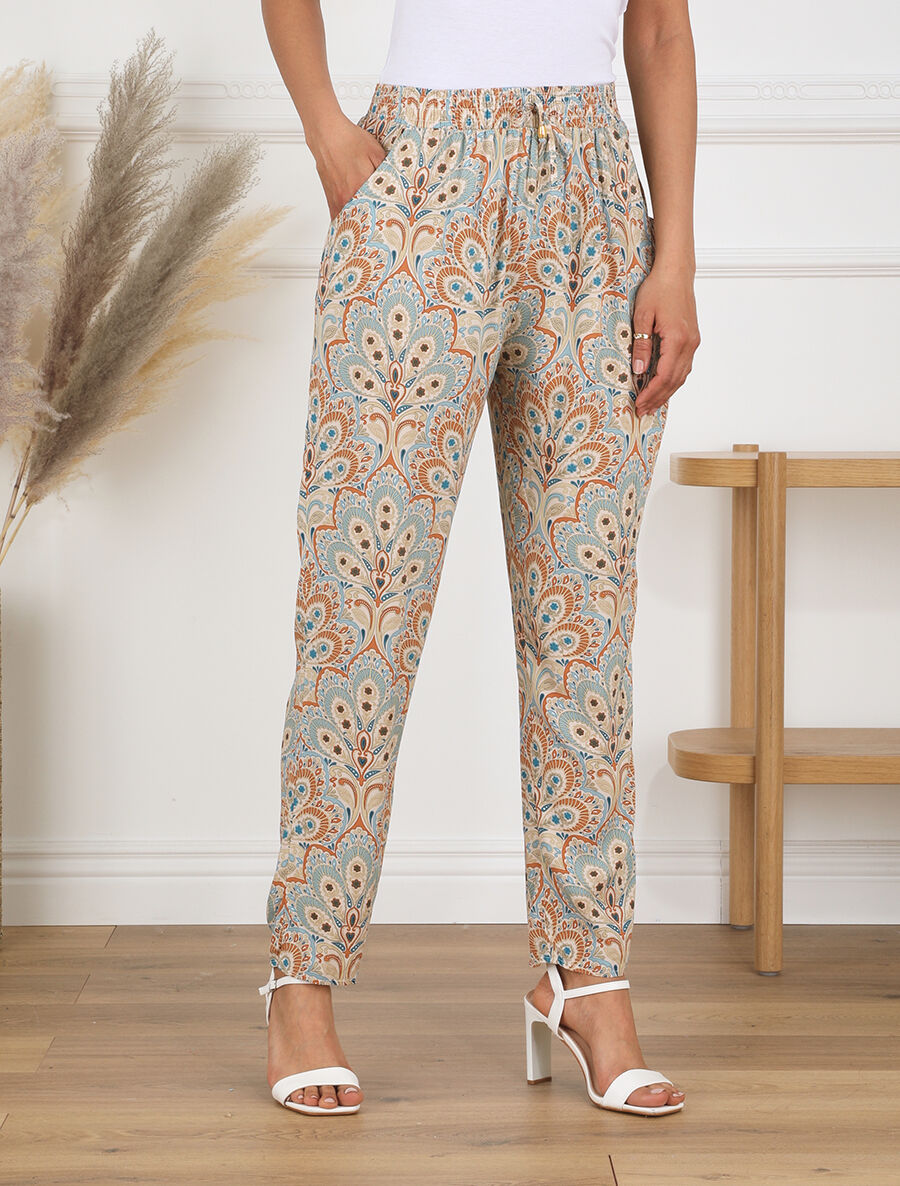 Pantalon droit motif cachemire - Beige - 4