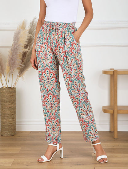 Pantalon droit motif cachemire - Rouge - 4