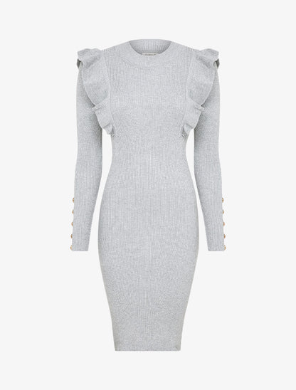 Robe côtelée à épaules volantées - Gris - 5