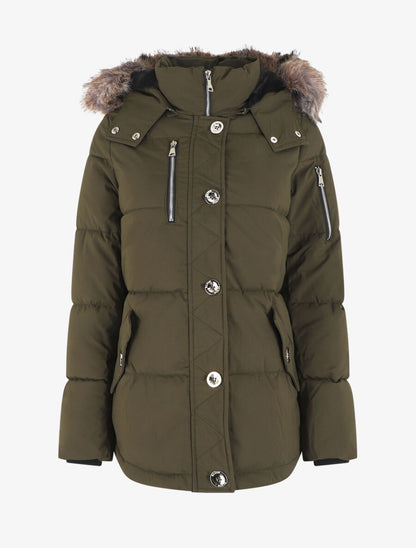 Parka matelassée à capuche fourrée - Kaki - 1