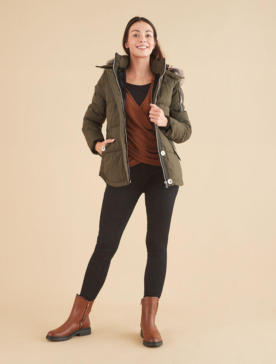 Parka matelassée à capuche fourrée - Kaki - 4