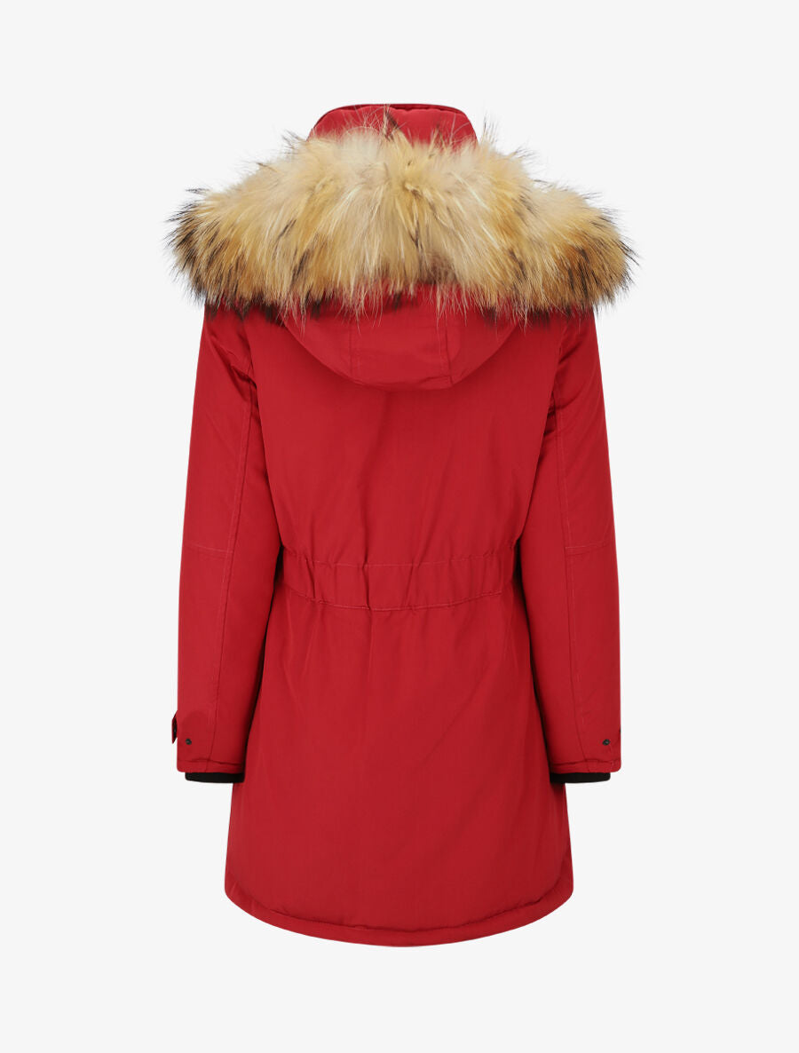 Parka uni capuche à fourrure synthétique - Rouge - 2