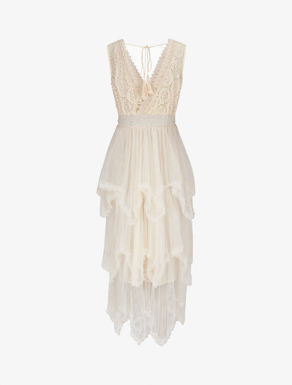 Robe longue à froufrous - Beige - 2
