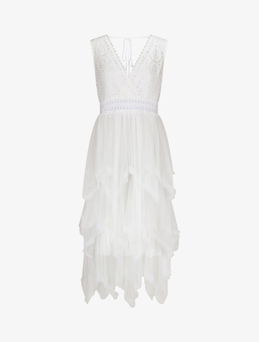 Robe longue à froufrous - Blanc - 1