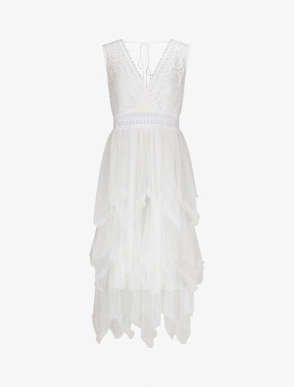 Robe longue à froufrous - Blanc - 1