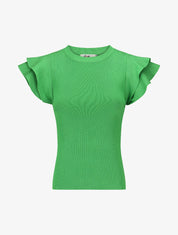 Top ajusté en maille mancherons volantés - Vert - 4